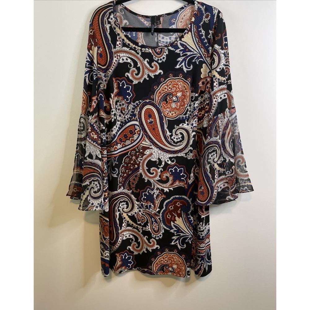 Chiasso 1X Paisley Tunic Dress Bell Sleeve Boho‎ (small sleeve seam hole)